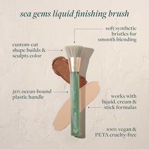 EcoTools Sea Gems Liquid & Cream Blending Brush, Foundation, Contour & Blush Makeup Brush for Smooth Buildable Coverage, S...