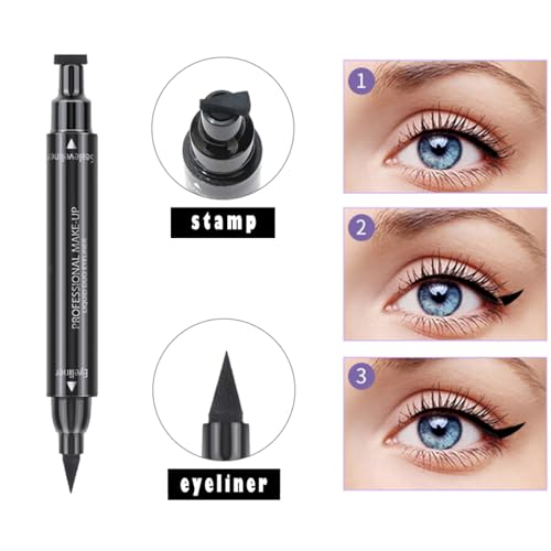 Linble Dual Ended Black Liquid Eyeliner - 2 in 1 Winged Cat Eye Stamp & Felt-tip Eyeliner Pen, Waterproof, Long Lasting an...