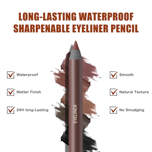 24HR Waterproof Eyeliner Pencil with Built-In Sharpener – Long Lasting, Smudge-Proof, Creamy Glide, Bold Pigment, Vegan & ...