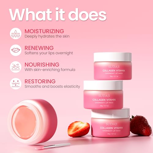 SUDAJI Collagen Lip Mask, Hydrating Lip Balm, Lip Moisture with Hyaluronic Acid & Vitamins E, A- Overnight Sleeping Nouris...