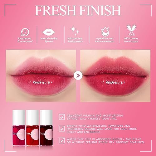 bayfree Lip Tint Stain Set, Korean Water Tint Lightweight Non-sticky, Waterproof Long Lasting Liquid Blush & Lip Stain, Tr...