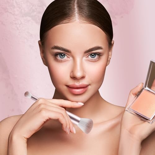 Dual-Ended Blush Brush for Cheeks, Premium Soft Make Up Brushes for Seamless Blending, Versatile Kabuki Brush for Powder B...