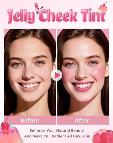 KIMUSE Jelly Cheek & Lip Tint, Watercolor Blush, Multi-Use Makeup, Tint for Cheeks, Lips & Eyes, Lightweight, Sheer & Buil...