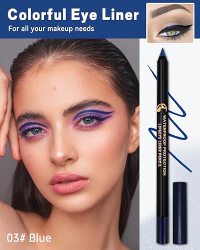 Blue Eyeliner Gel Pencil, Sharpenable Multi-Use Colored Eyeliner Waterproof Smudge-Proof, Cream Smooth Matte Eye Liner Pen...