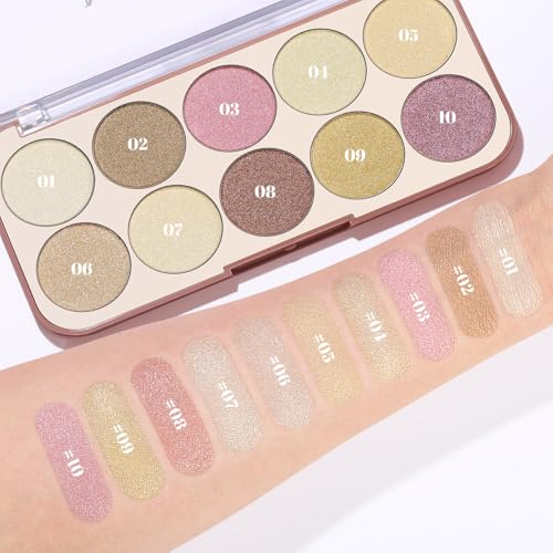 10-Colors Highlighter Makeup Palette: Long-Lasting Shimmer Glow Highlighter Makeup Powder - Waterproof Smooth Face Highlig...