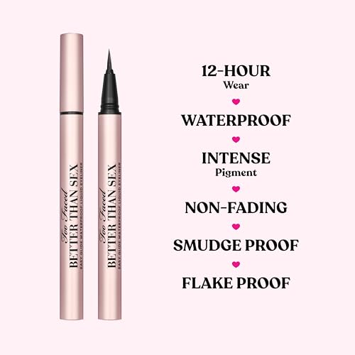 Too Faced Better Than Sex Easy Glide Liquid Eyeliner | Flake & Waterproof Liquid Eyeliner For Intense Pigment, 0.02 Fl Oz