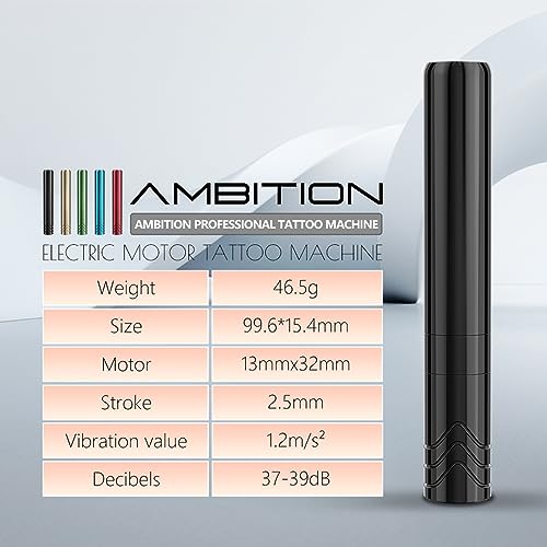 Ambition Rotary Tattoo Machine with 2.5mm Stroke Coreless Motor Slim Short Permanent Makeup Tattoo Gun Professional Cartri...