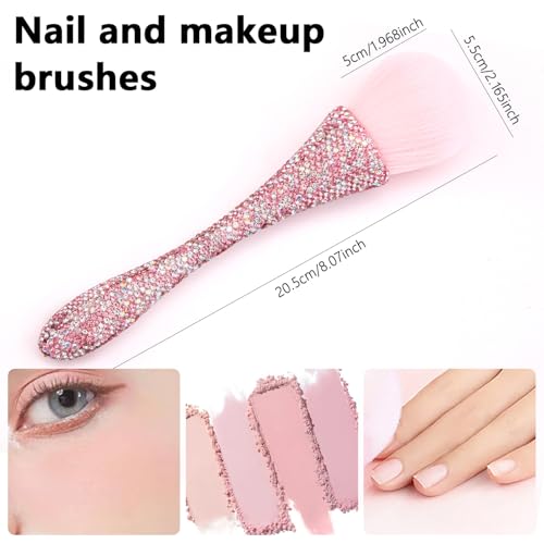 XEAOHESY 1pc Pink Rhinestones Nail Dust Brush Mineral Powder Brush Blush Brush Soft Fluffy Foundation Brush Large Face Pow...