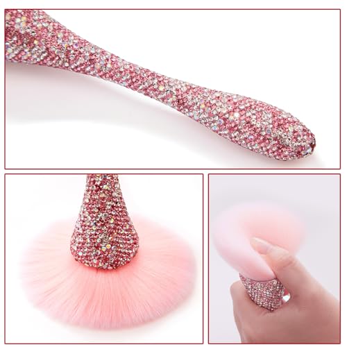 XEAOHESY 1pc Pink Rhinestones Nail Dust Brush Mineral Powder Brush Blush Brush Soft Fluffy Foundation Brush Large Face Pow...