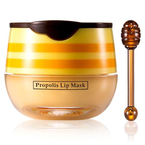Strawberry & Honey Lip Balm, Vitamin E Lip Masks & Moisturizing/Hydrating Propolis Lip Sleeping Mask With Brush, Nourish A...