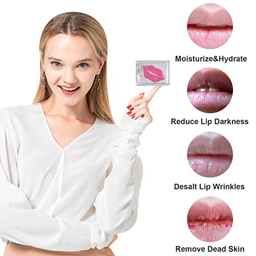 Adofect 30 Pieces Collagen Crystal Lip Masks, Collagen Lip Pads Great for Moisturizing, Remove Dead Skin, Anti Chapped & A...