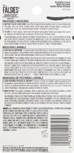 Maybelline Volum' Express Falsies Volumizing, Washable Mascara, Blackest Black, 1 Count