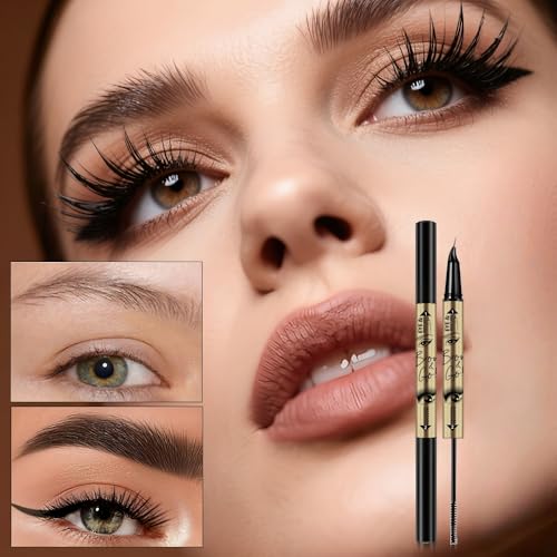 Multifunction Mascara with Eyebrow Pencil Eyeliner, Black Mascara Small Brush for Tiny and Lower Eyelashes, 3 Colors Optio...