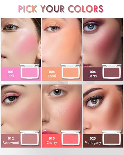 Powder Blush Palette, Matte Powder Makeup Blush for Cheeks, Natural Glow Face Blush Contour Palette, Lightweight, Smooth, ...