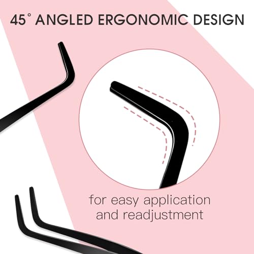 Miuffue Lash Applicator Tool DIY Eyelash Applicator Stainless Steel Curved Eyelash Tweezers for Cluster Lashes (Black)