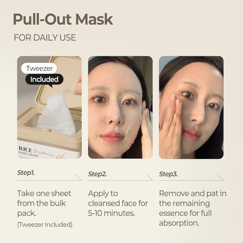 SKINFOOD Rice Daily Sheet Mask, 5-Minute Firming, Nourishing, Hydrating Face Mask for Smooth, Clear, Glass Skin, Korean Sk...