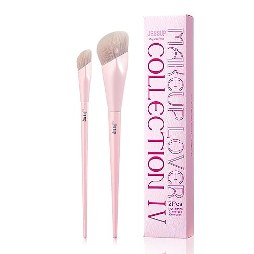 Jessup Foundation Brush and Concealer Brush, Pink Makeup Brushes Set 2Pcs Premium Synthetic Face Make up Brushes for Liqui...