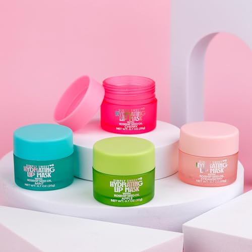 4pc Lip Mask Collection - Hydrating Lip Masks w/Rosehip Seed Oil | Flavored Lip Care Set for Soft, Smooth Lips
