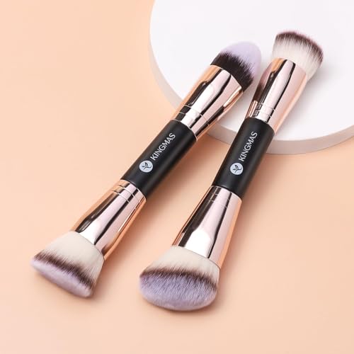KINGMAS Foundation Brushes, 2Pcs Premium Bronzer Brush Double Ended Contour Makeup Brushes for Buffing Liquid, Cream, Powd...