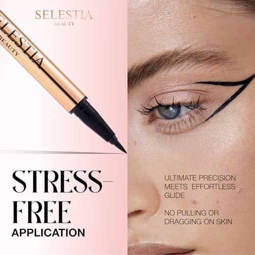 SELESTIA BEAUTY Black Liquid Eyeliner Pencil Queen Cobra – Long-Lasting – Quick-Drying, No Flaking – Thin Applicator & Int...