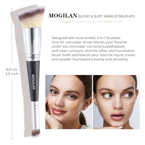 MOGILAN Professional Dual-Ended Makeup Brush - Buff, Blend & Perfect Foundation, Concealer, and Cream Products for Seamles...
