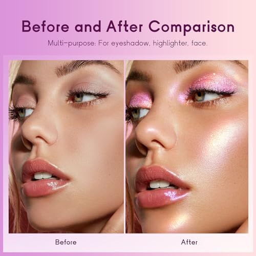 Noerrors Holographic Duochrome Pink Purple Gold Shimmer Eyeshadow, Cream to Powder Iridescent Glitter Eyeshadow Palette,Co...