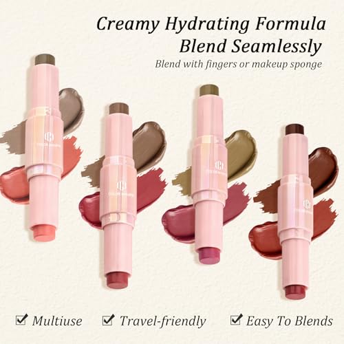 Color Nymph Cream Blush Contour Stick, Double-end Makeup Stick Multiuse Blush Butter Bronzer For Cheeks Eyes Lip Matte Fin...