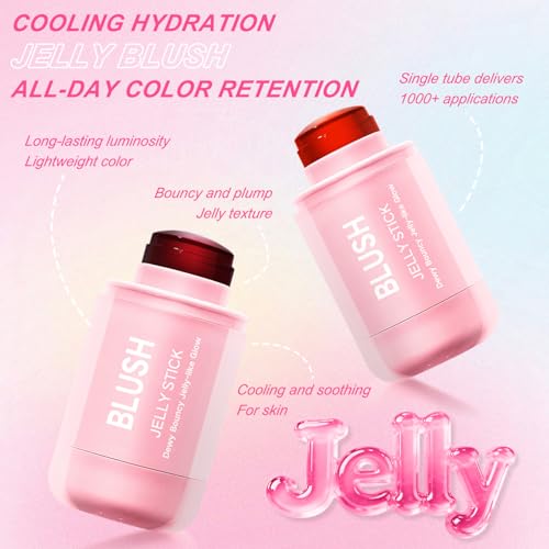 2 Pcs Jelly Blush Contour Stick for Cheeks Eyes Lips Lightweight Dewy Finish Blush Stick Waterproof Long Lasting Lightweig...