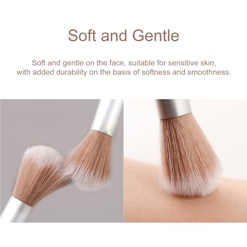 10-Piece Set Fluffy Beauty Makeup Brushes, Portable Blending Brushes with Eyebrow and Powder Application, White Mushroom-D...