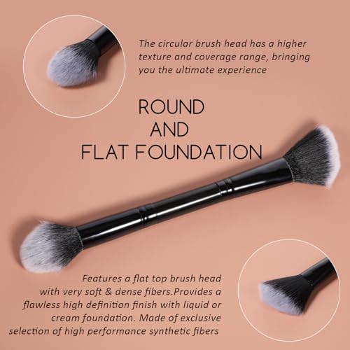 Piriuuo Foundation Brush, Double Ended Kabuki Foundation Brush Flat/Angled Round Top Contour Brush Premium Bronzer Brush f...