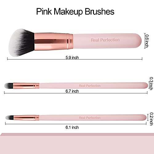 Real Perfection Makeup Brush Set 16 Pcs with 1 Eyebrow Razor Premium Synthetic Foundation Powder Concealers Eyeshadow Blus...