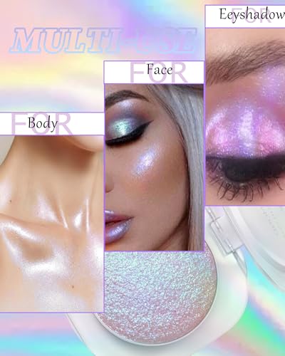Glitter Holographic Eyeshadow Palette Multichrome Chameleon Face Highlighter, Sparkling Cream Color Shifting Single Eye Sh...