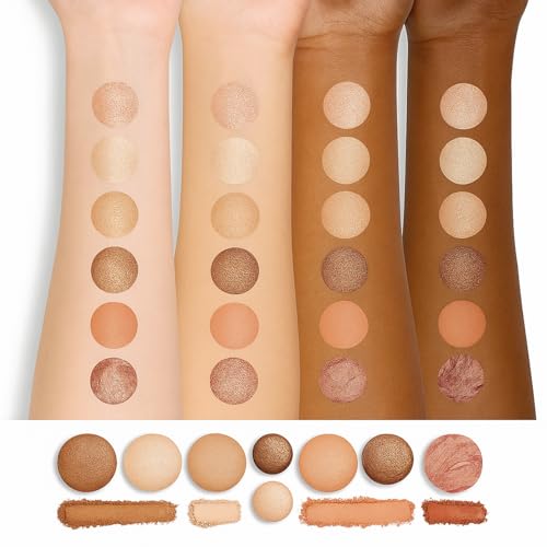 K'APEINE All in One Baked Makeup Palette, Dark Brown Eyeshadow, Blush Highlighter & Bronzer Face Kit Neutral Baked Powder ...