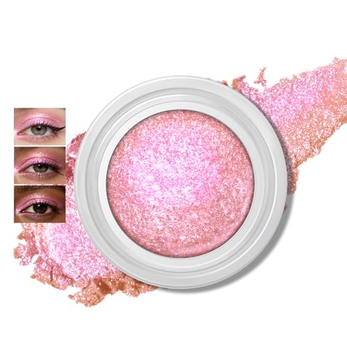 Noerrors Holographic Duochrome Pink Purple Gold Shimmer Eyeshadow, Cream to Powder Iridescent Glitter Eyeshadow Palette,Co...
