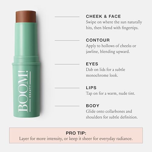 Boomstick Bronze ™ 3-in-1 Cream Blush Stick for Eyes, Lips & Cheek, Long-Wearing Blendable & Building Color Vegan Lipstick...