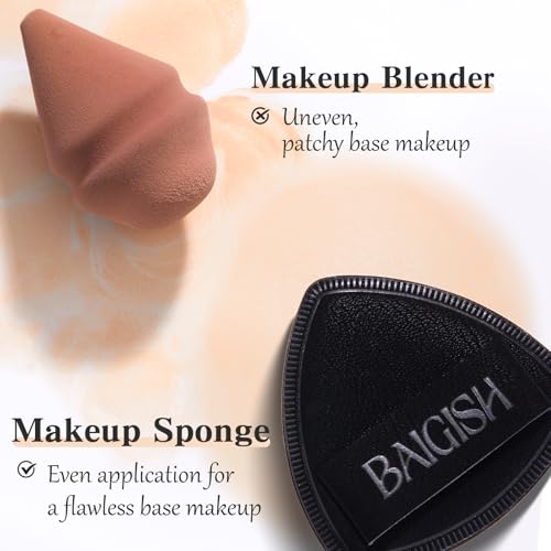 BAIGISH Makeup Sponge 1 Powder Puff +1 Smooth Foundation Brush for Liquid, Cream and Makeup,Super Soft, Makeup Blender, La...