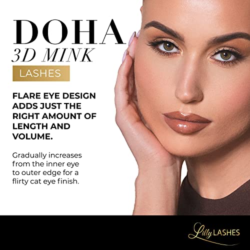 Lilly Lashes Doha 3D Mink Lashes, The Original Lilly Lash for Wispy & Natural Look, Reusable Eyelashes up to 25x, Fluffy E...