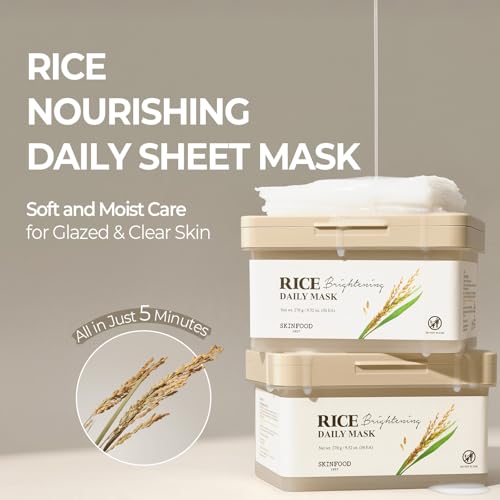 SKINFOOD Rice Daily Sheet Mask, 5-Minute Firming, Nourishing, Hydrating Face Mask for Smooth, Clear, Glass Skin, Korean Sk...