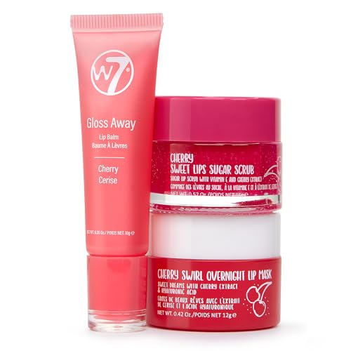 W7 Sweet Dreams Lip Care Trio - 3 Piece Set - Overnight Lip Mask, Lip Balm & Lip Scrub - Cherry