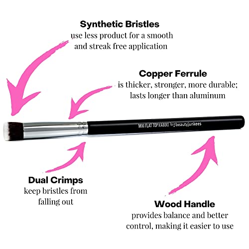 Beauty Junkees Mini Flat Top Concealer Brush Under Eye for Stippling Blending Small Dense Firm Synthetic, Works with Powde...