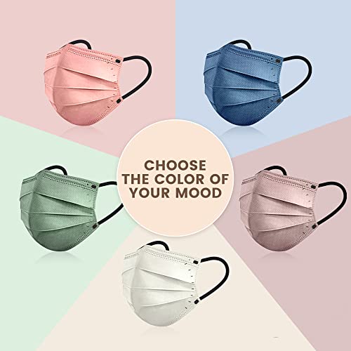 NEWLA Face Mask Disposable Adult - 4 Ply Protection Masks 50 Pack Individually Wrapped Mask Multicolored Breathable Safety...