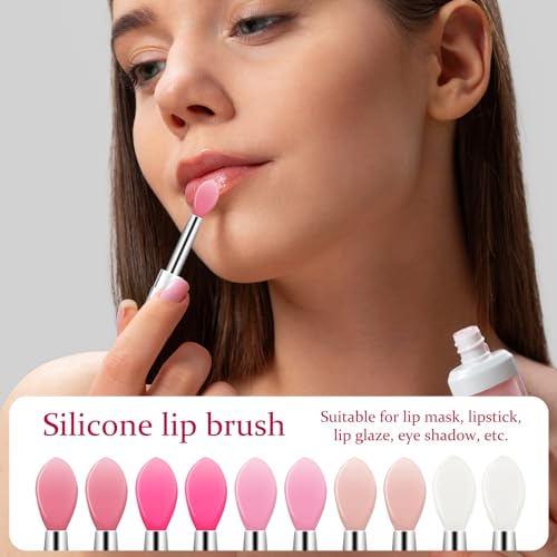 10Pcs Lip Brush Silicone Lip Brushes Tool Lipstick Applicator Brushes with Caps for Makeup Beauty Brushes, Lip Mask Applic...