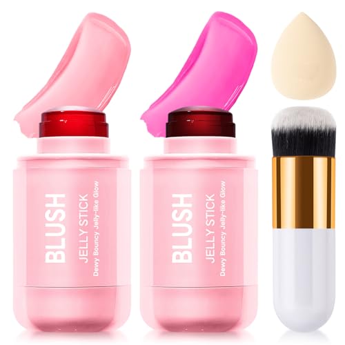 2 Pcs Jelly Blush Contour Stick for Cheeks Eyes Lips Lightweight Dewy Finish Blush Stick Waterproof Long Lasting Lightweig...