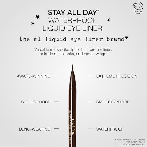 stila Waterproof Liquid Eye Liner, Stay All Day Makeup with Fine Brush Tip Lasting Satin Finish, Smudge-Proof & Transfer-R...