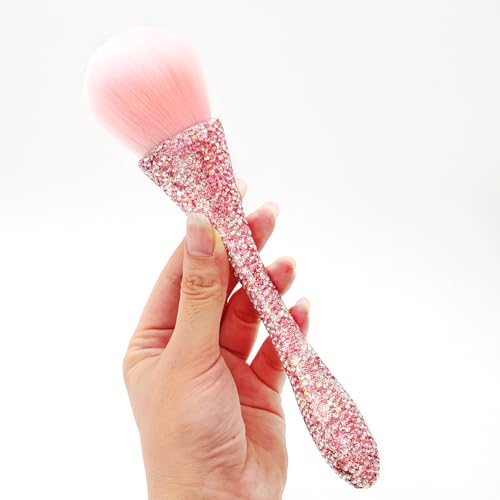 XEAOHESY 1pc Pink Rhinestones Nail Dust Brush Mineral Powder Brush Blush Brush Soft Fluffy Foundation Brush Large Face Pow...