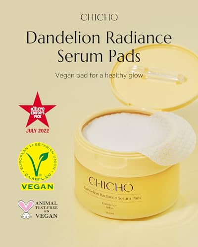 CHICHO Dandelion Radiance Serum Pads (90 Pads) – Jumbo 8cm Quick Mask Toner Pads – 80.2% Dandelion Biome + Lotus, Vegan pH...