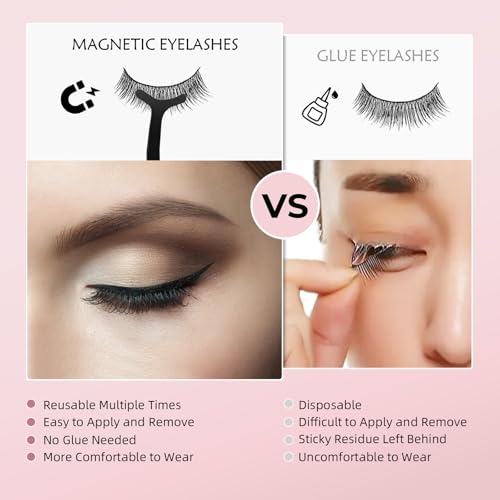 Magnetic Eyelashes Kit with Eyeliner - Magnetic Lashes Natural Look & Reusable 3D Mink False Eyelashes, No Glue Needed, Ea...