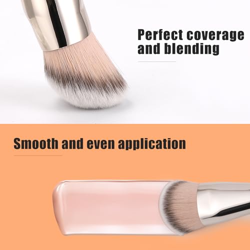 TEOYALL Flat Angled Foundation Brush, Large Dense Synthetic Bristles Kabuki Brush for Base Makeup with Liquid Cream Powder