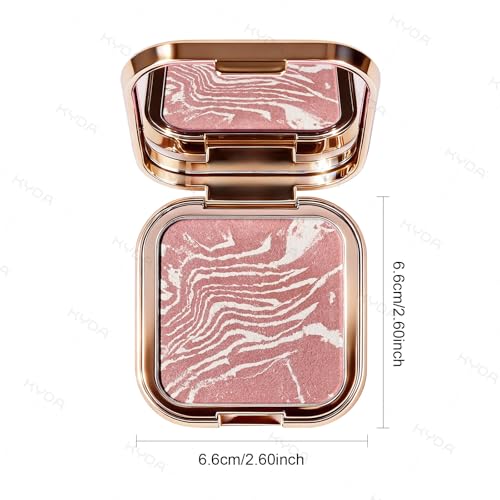 KYDA Baked Blush Palette, Shimmer Marbleized Blusher with Gold Pearl, Buildable Glow Cheek Color, Shimmer Stain Blusher, L...