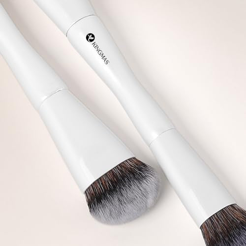 KINGMAS Oval Concealer Brush, Double-ended Kabuki Makeup Brush, Medium Concealer Brush and Small Contour Brush for Beauty ...